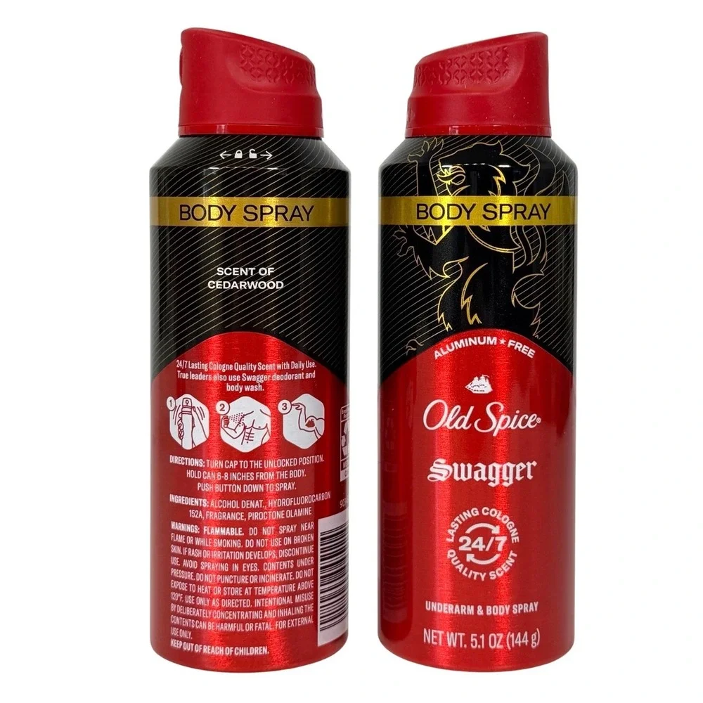 Old Spice Swagger Body Spray Men's Cedarwood Scent 5.1 oz 2 Pack Aluminum Free